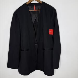 Spanx Blazer Womens 1X Black Collarless Single Button Stretch Lined Jacket